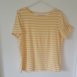 Coral Bay Sunny yellow white Striped boat neck Tee. L UEC